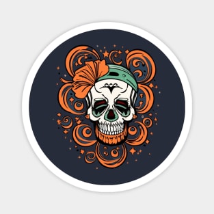 Fun Skull with Bandana and Flower Magnet